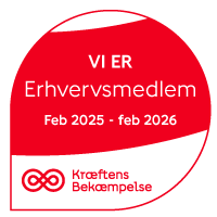 Aros Forsikring støtter Kræftens Bekæmpelse logo, erhvervspartner siden 2014, kæmper mod kræft.