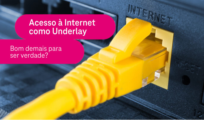 Cabo de rede amarelo ligado à porta de um router que está identificada como “Internet”.