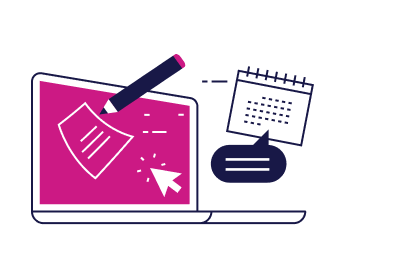 Keep 100% of Your Earnings Graphic of a laptop with a pink screen displaying a signed document next to a calendar, under the text Zero Commission.