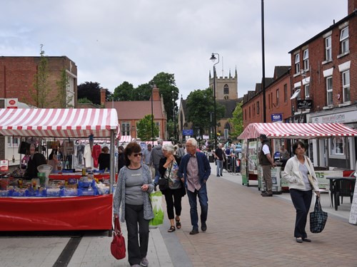 People walking through the centre of Hucknall Market