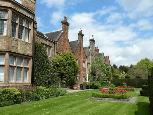 The building and garden of Felley Priory in the sunshine
