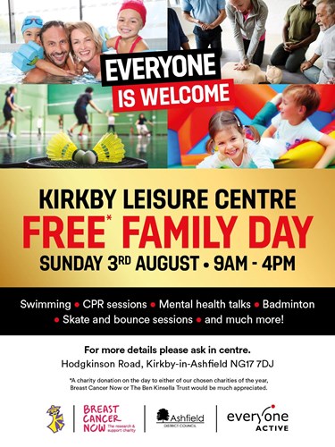Poster for free family fun day at leisure centre
