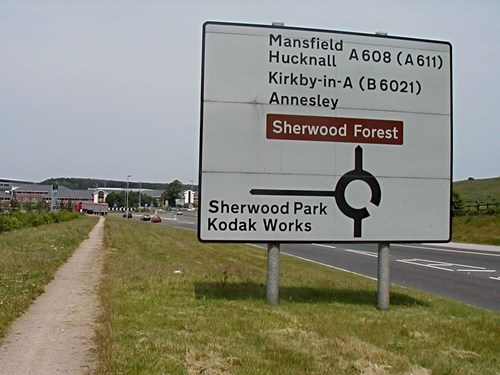 Road sign leading to Sherwood Forest