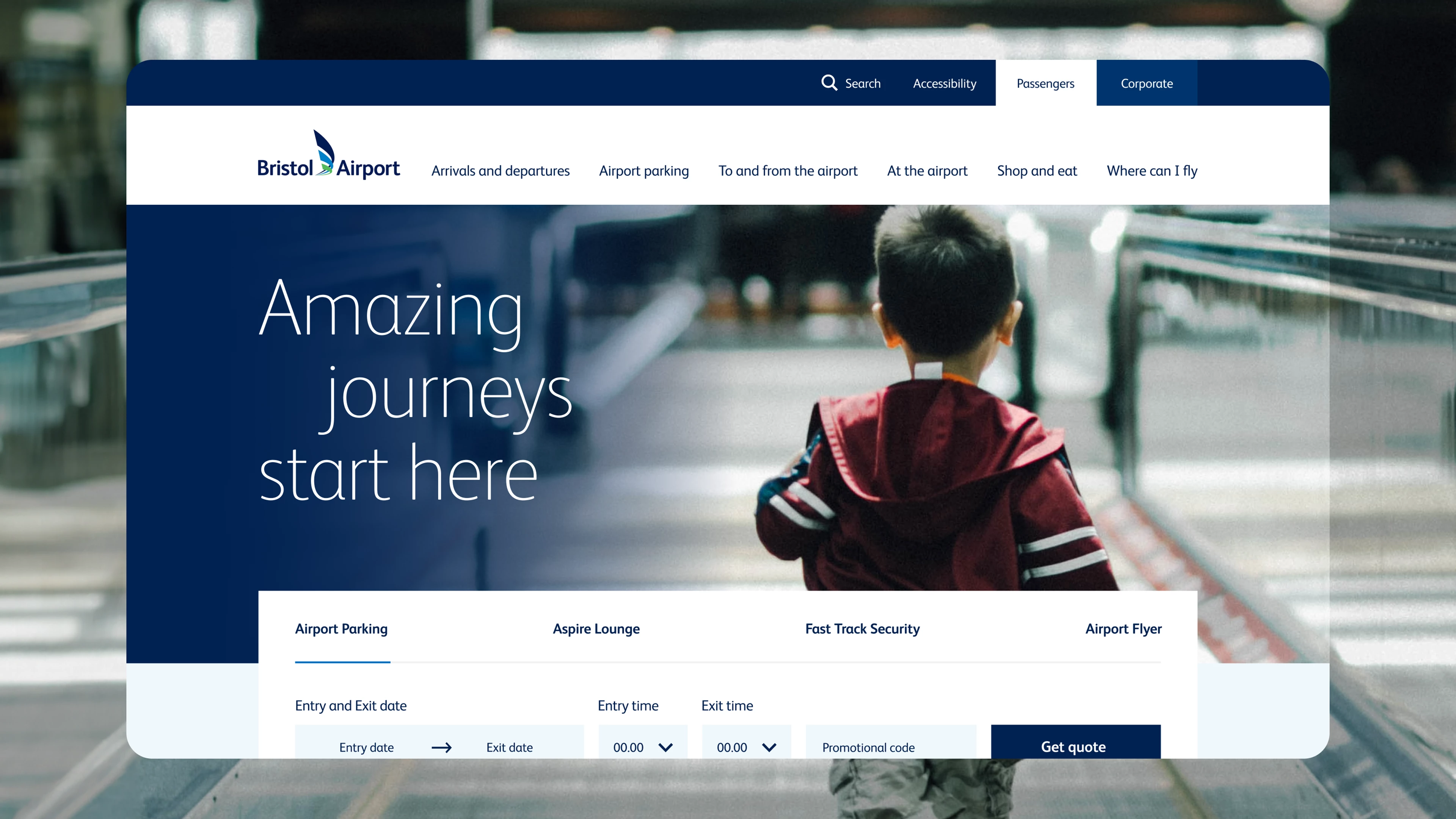 Bristol Airport web page screen shot