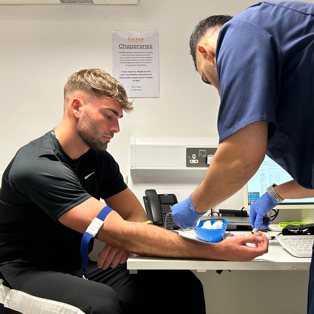 Tom Clare getting a blood test