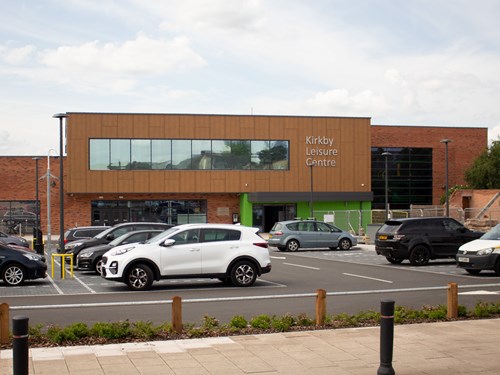 The front of Kirkby Leisure Centre and its car park