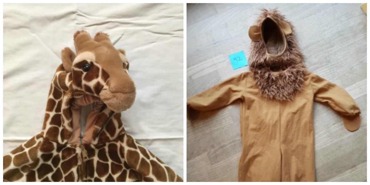 120 kroner kan du i skrivende stund købe dette giraf-kostume for på DBA, som familien fra Slangerup har sat til salg. Du kan også for 100 kroner købe Søren fra Farums løvekostume