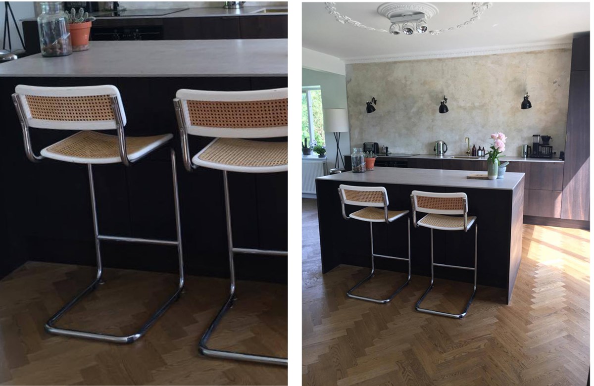 En køkken-ø eller et højbord i køkkenet med tilhørende barstole, skaber hygge i et køkken. Det er det oplagte samtalested