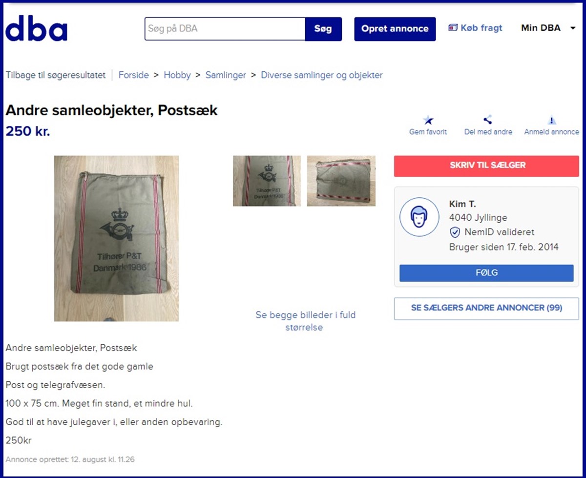 250 kroner håber Kim fra Jyllinge at få for sin postsæk fra det gamle Post- og telegrafvæsen