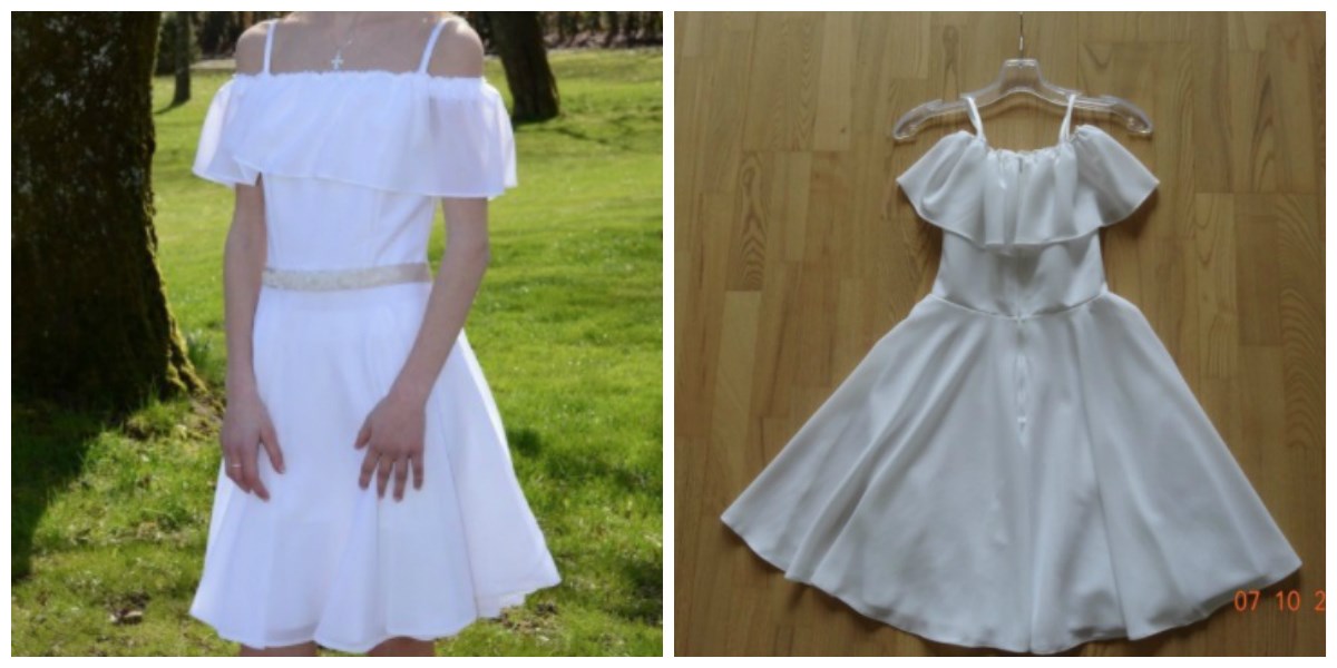 Kjolen er sat til salg af Gitte fra Silkeborg for 450 kroner. Du kan læse mere om kjolen og finde andre kjoler, der har samme elementer, herunder