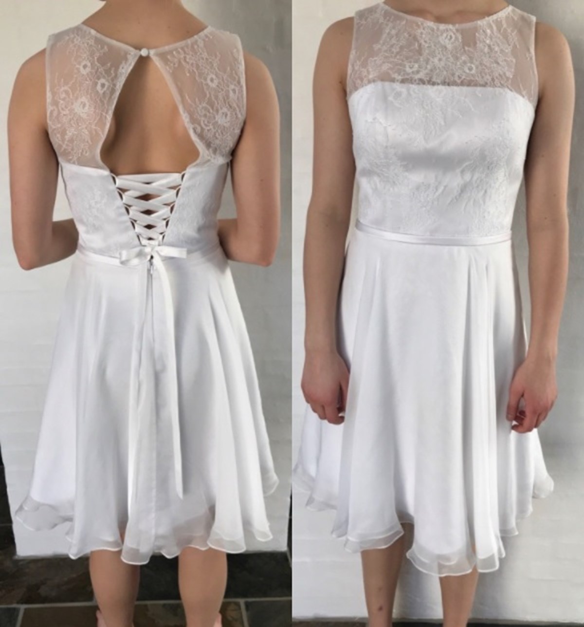 Kjolen er sat til salg af Caroline fra Ejby for 500 kroner. Du kan læse mere om kjolen og finde andre kjoler, der har samme elementer, herunder