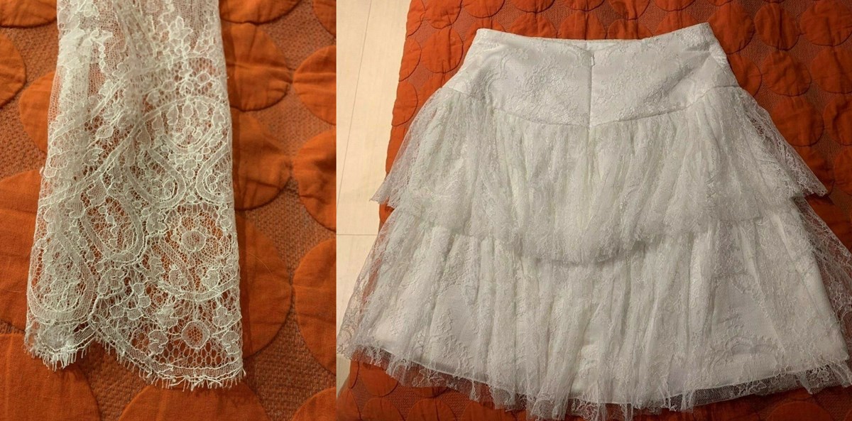 Frejas kjole  er en håndlavet blondekjole, som  er skræddersyet, og der er silkebetrukne knapper på. Sættet er to delt og det giver mulighed for også at bruge hver del enkeltvis efterfølgende. For eksempel kan toppen bruges til et par jeans, fortæller Eva Juhl, der ikke fortryder det dyre køb