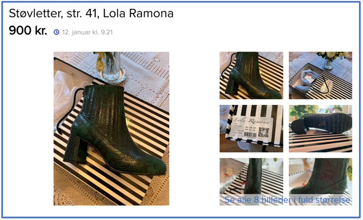 Charlotte fra Vanløse sælger sine flotte Lola Ramona-støvler for 900 kroner.