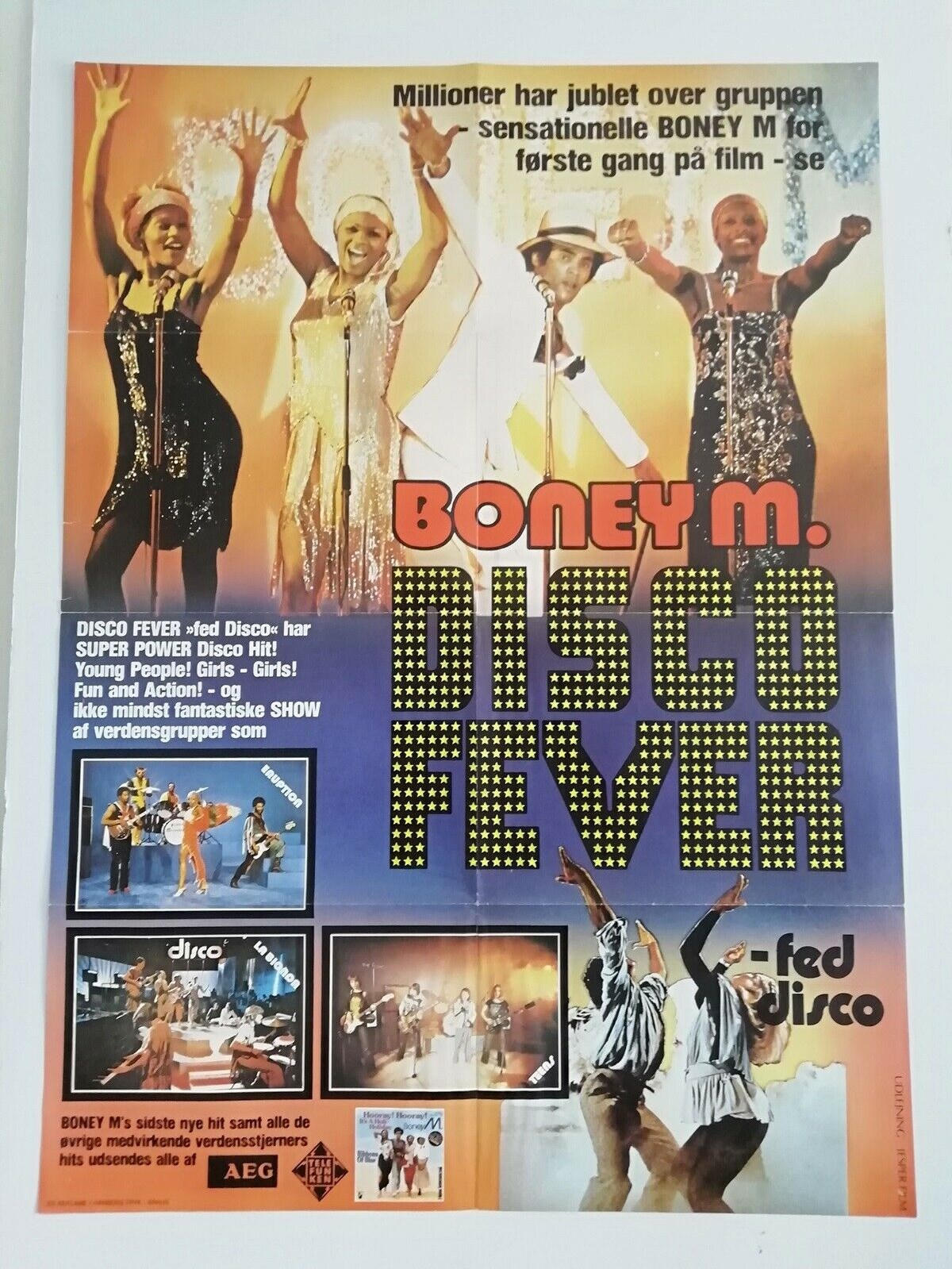 Du skal til Maribo, hvis du vil hente denne plakat med Boney M., men den kan også sendes til din adresse, hvis du betaler fragten. Lige nu er den til salg på DBA