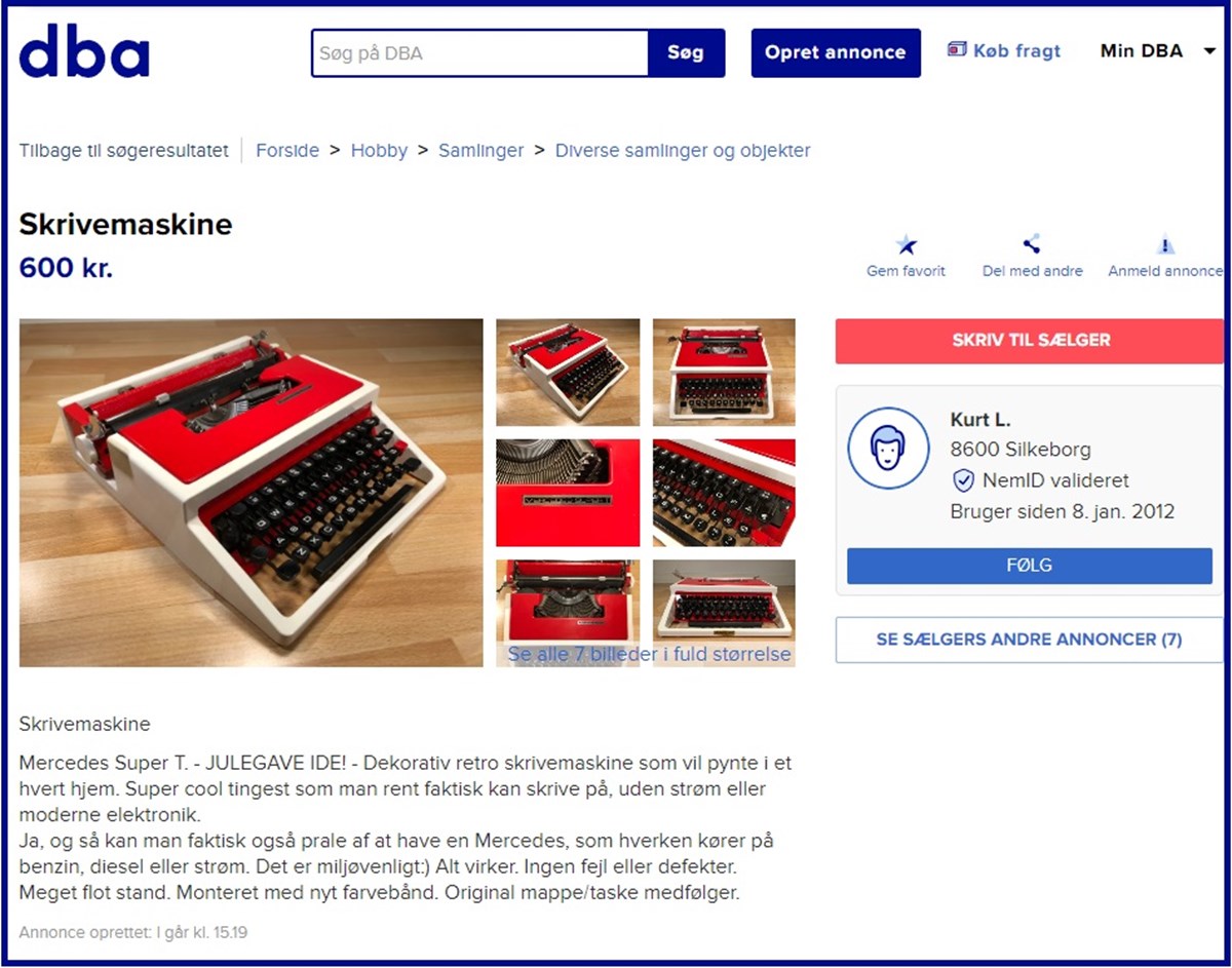 En gammel skrivemaskine håber Kurt fra Silkeborg at sælge for 600 kroner