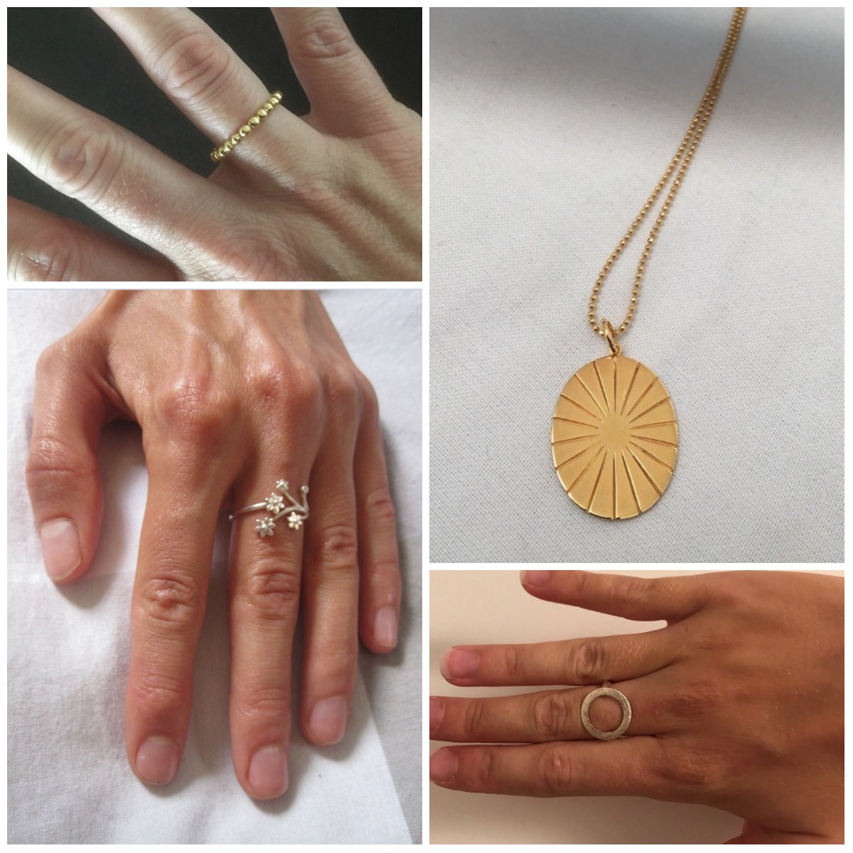 Her er fire smykker af Pernille Corydon, som er til salg på DBA netop nu. De to ringe, som ikke er den med blomsterne, er til salg på DBA for 150 kroner eller derunder