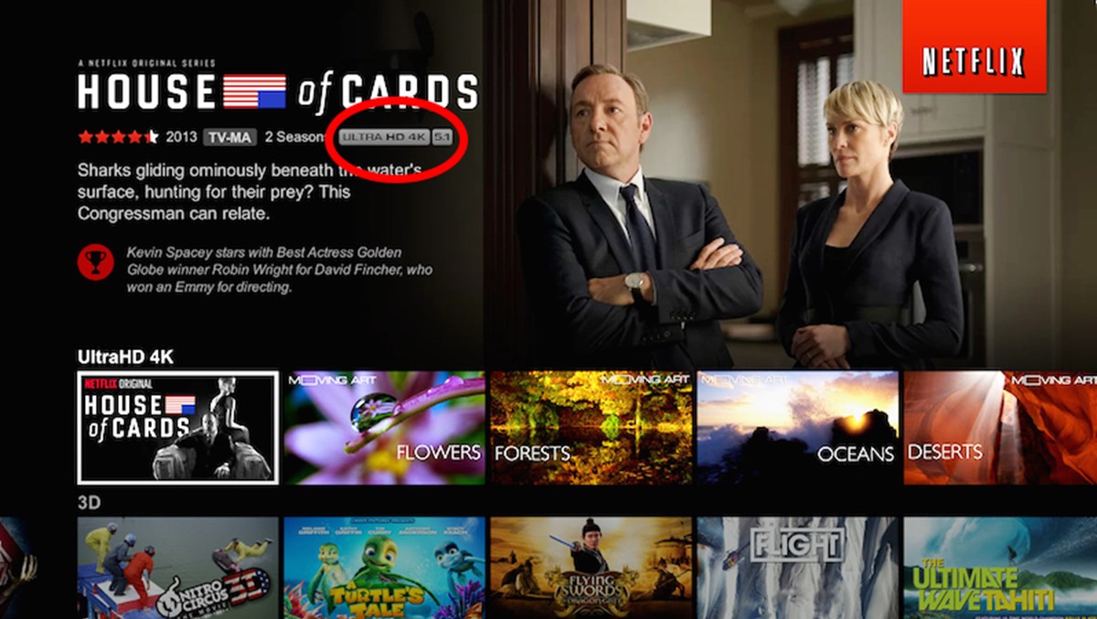 Netflix sender blandt andre nogle af deres serier og film i 4K...