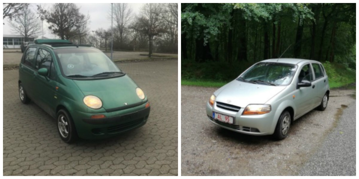 Lige nu kan du købe disse to Daewoo-biler på DBA. Den grønne til venstre i billedet koster 10.700 kroner, og den kan afhentes i Horsens. 12.000 kroner vil sælgeren fra Slangerup have for sin metalgrå Daewoo på DBA. Bilen ses til højre på billedet.