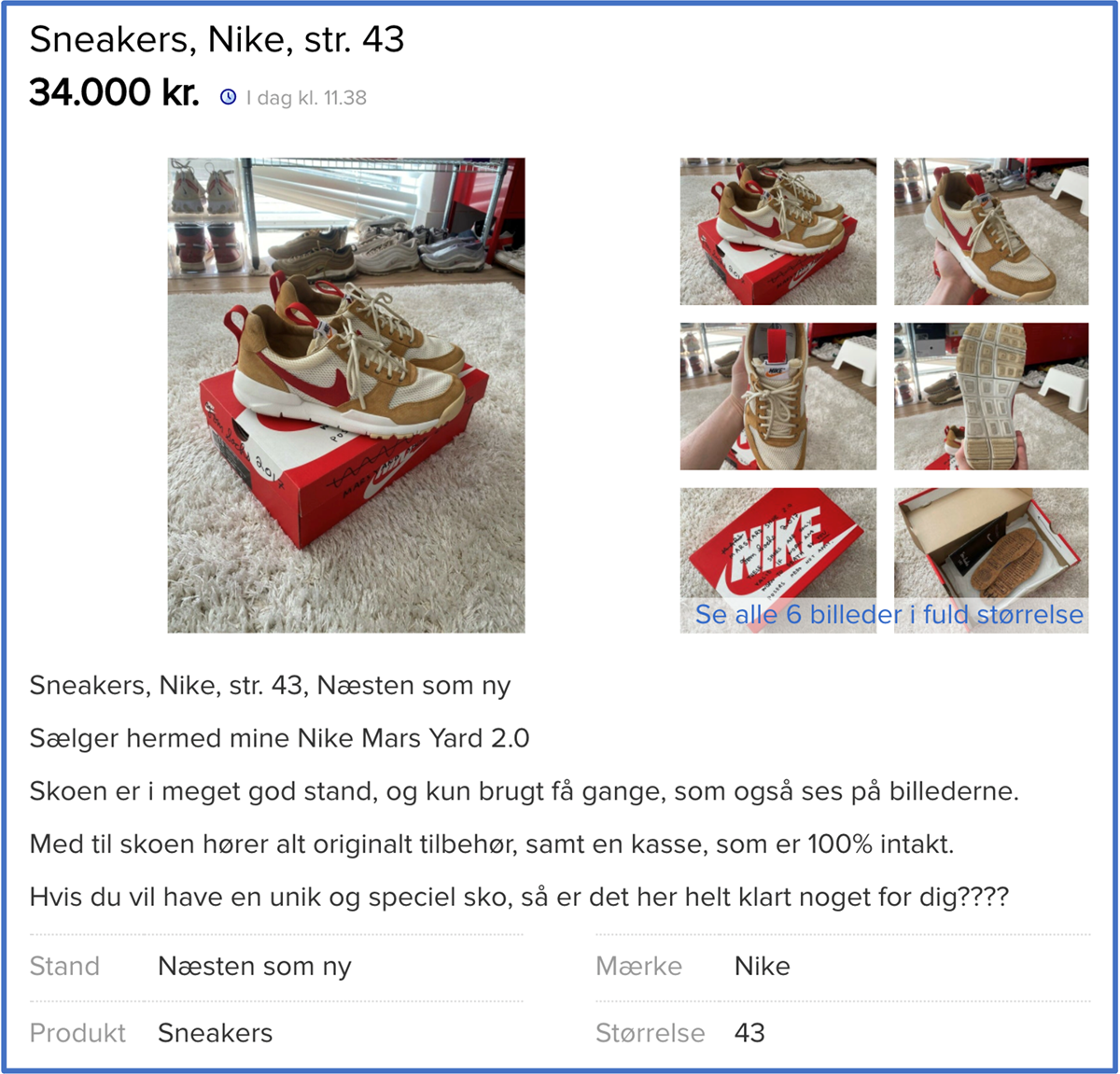 Jakob Gielov håber at få hele 34.000 kroner for de unikke Nike 'Mars Yars 2.0'-sneakers.