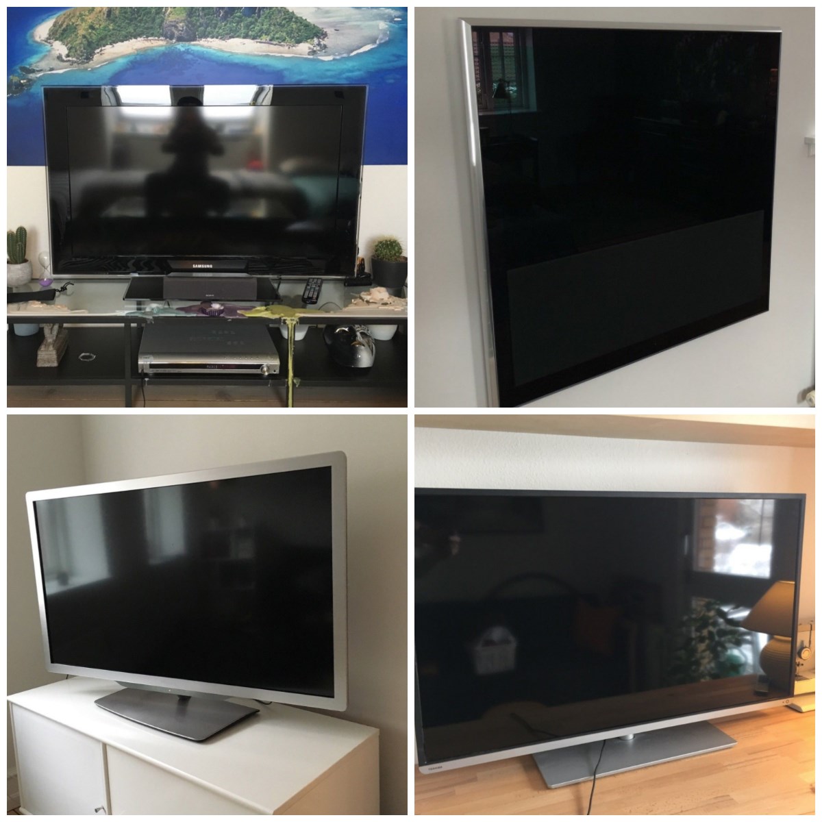 Her er fire LCD-TV, som lige nu er til salg på DBA. TV'et øverst til venstre koster 800 kroner. TV'et øverst til højre koster 12.500 kroner. Det på billedet nederst til venstre er lige nu sat til salg for 1.999 kroner på DBA, mens TV'et nederst til højre koster 600 kroner på DBA