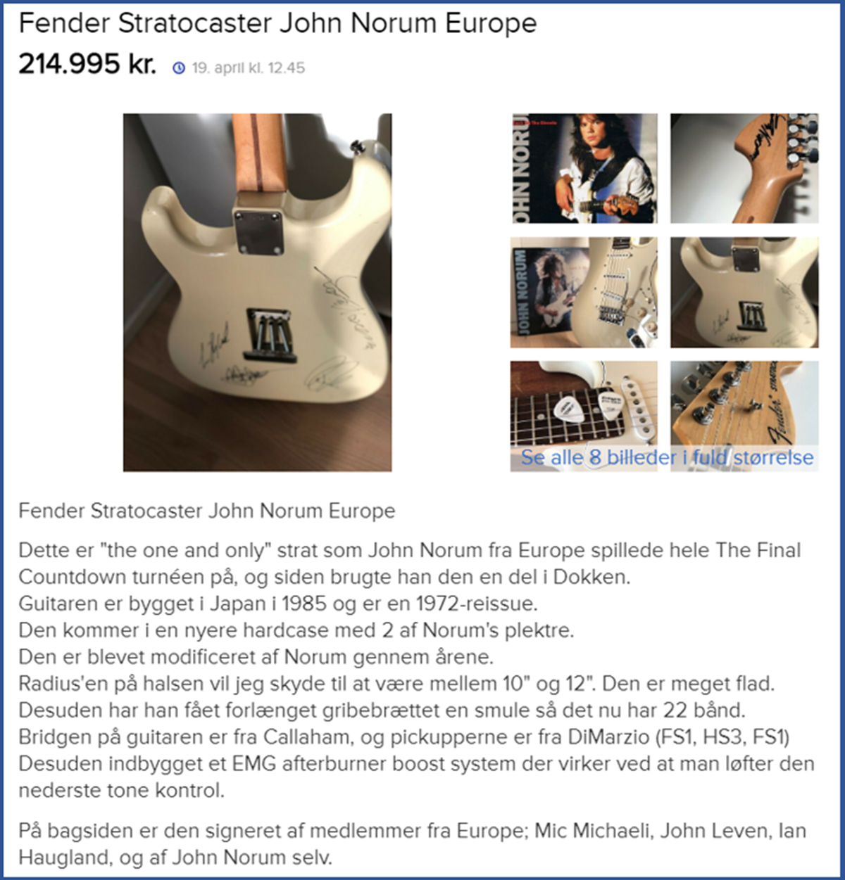 Efter 10 år i sin varetægt, sælger Michael nu John Norums 'The Final Countdown'-guitar.