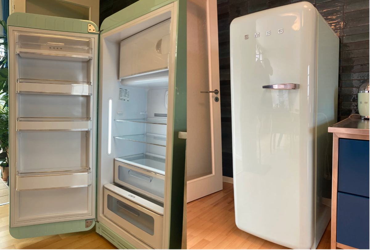Mette sælger dette flotte, mintfarvede køleskab. Det står i Vordingborg, og hun vil gerne have 5.250 kroner for det.