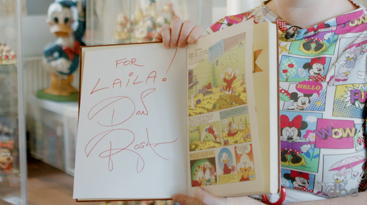 Laila Jerming Grafs bog er signeret af forfatteren Don Rosa, hvilket kun har øget dens værdi.