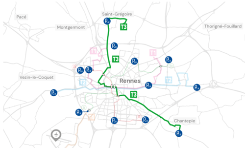 Plan trambus T3 Rennes