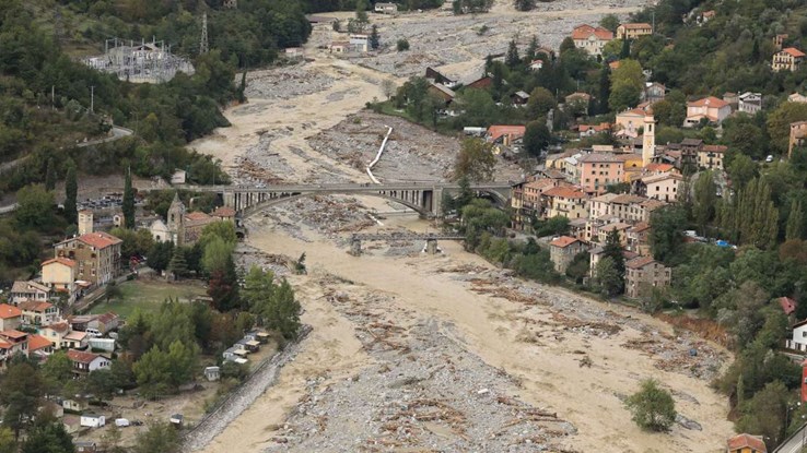 Vallée de la Roya durant la tempête Alex