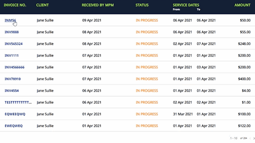 provider invoices and their status