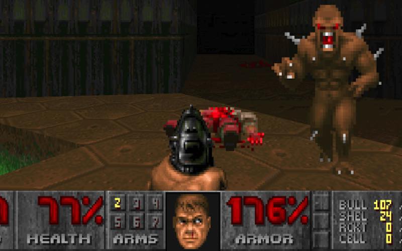 Screenshot of the retro FPS video game, Doom.