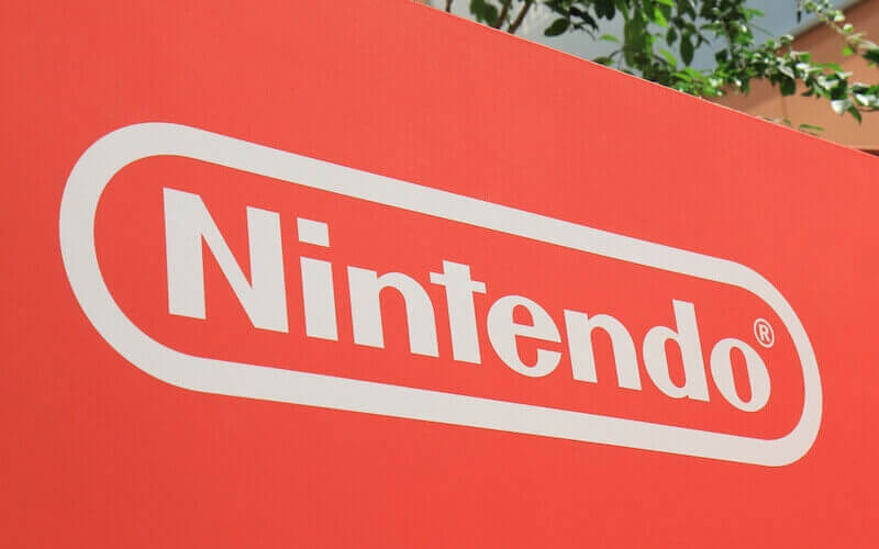 The Nintendo logo on a bright red background