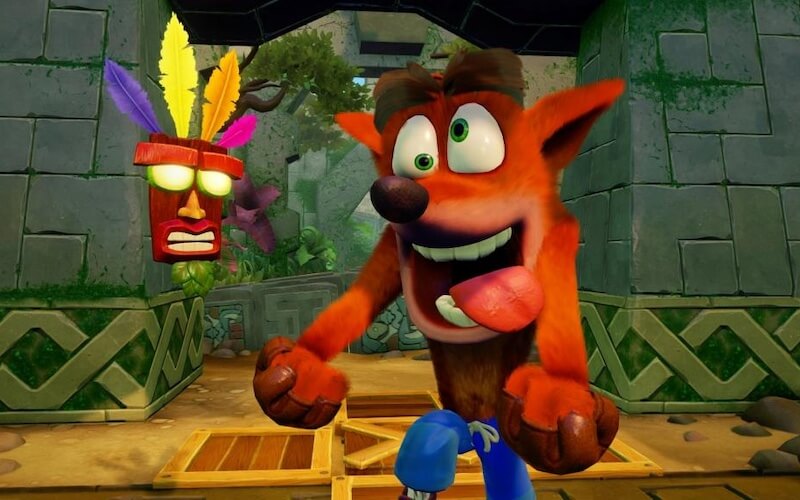 Popular video game character Crash Bandicoot smiling with his tongue stuck out