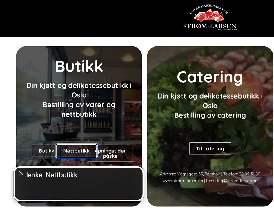 Voiceover med fokus på nettbutikk-lenke på Strøm Larsen forsiden