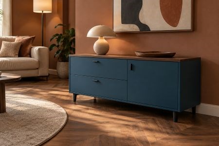 Blauwe lage dressoir kast zelf samenstellen