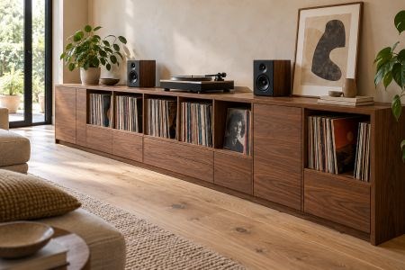 Lage platenkast in woonkamer