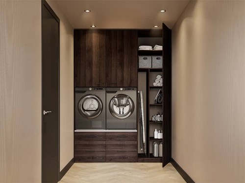 Wasmachine droger kast donker eiken