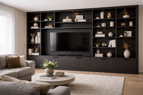 Kastenwand rond tv in zwart eiken