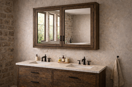 Badkamerkast met spiegeldeur in rustieke stijl