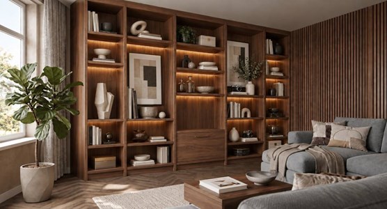 Donker houten stellingkast op maat