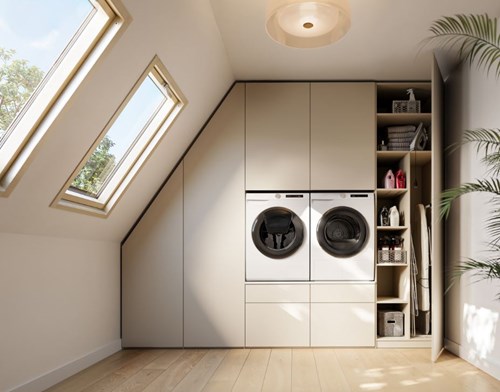 Wasmachine kast schuine wand