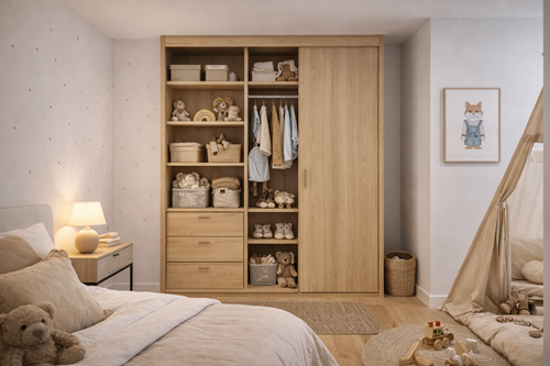 Kledingkast kinderkamer op maat eikenhout