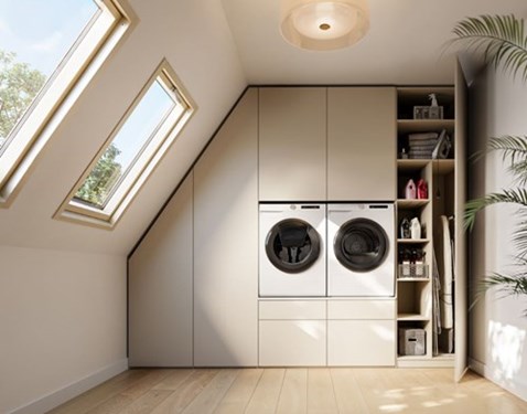 Wasmachinekast onder schuine wand