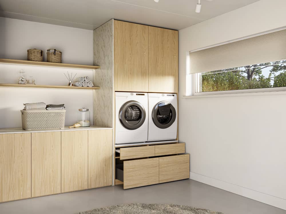 Wasmachinekast op maat in licht hout