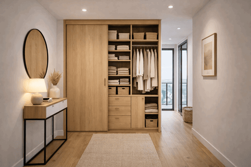 Strakke linnenkast met schuifdeuren