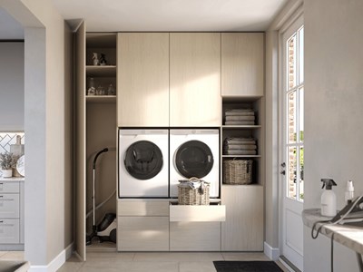 Lichte wasmachine en droger kast