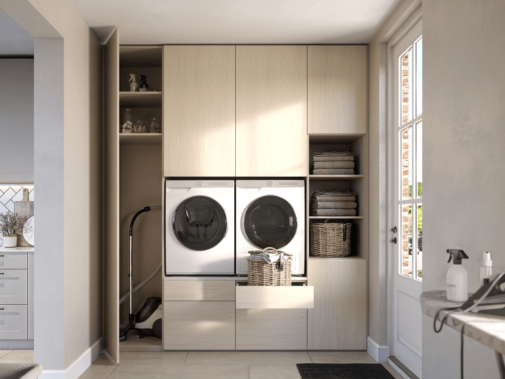 Wasmachinekast op maat in licht eiken