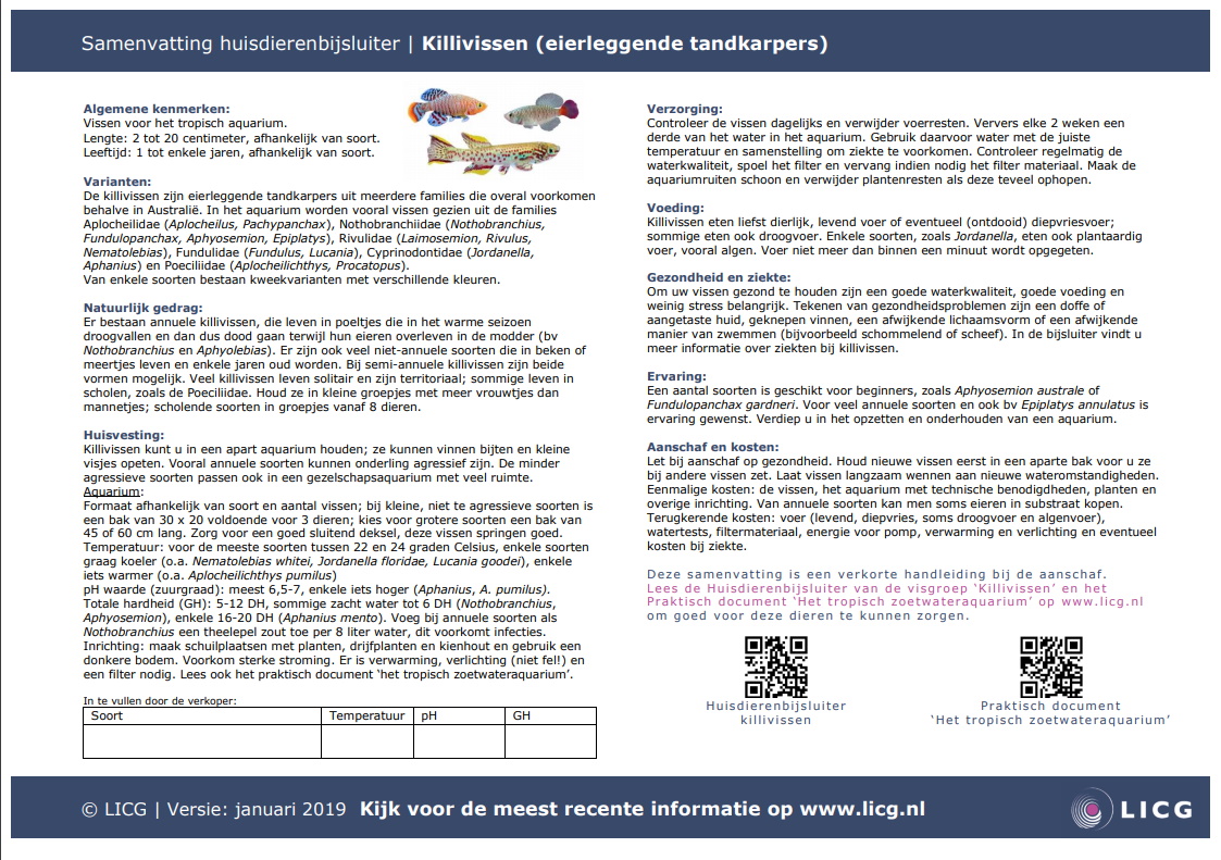 Killivissen(vissengroep) samenvatting, 10 stuks