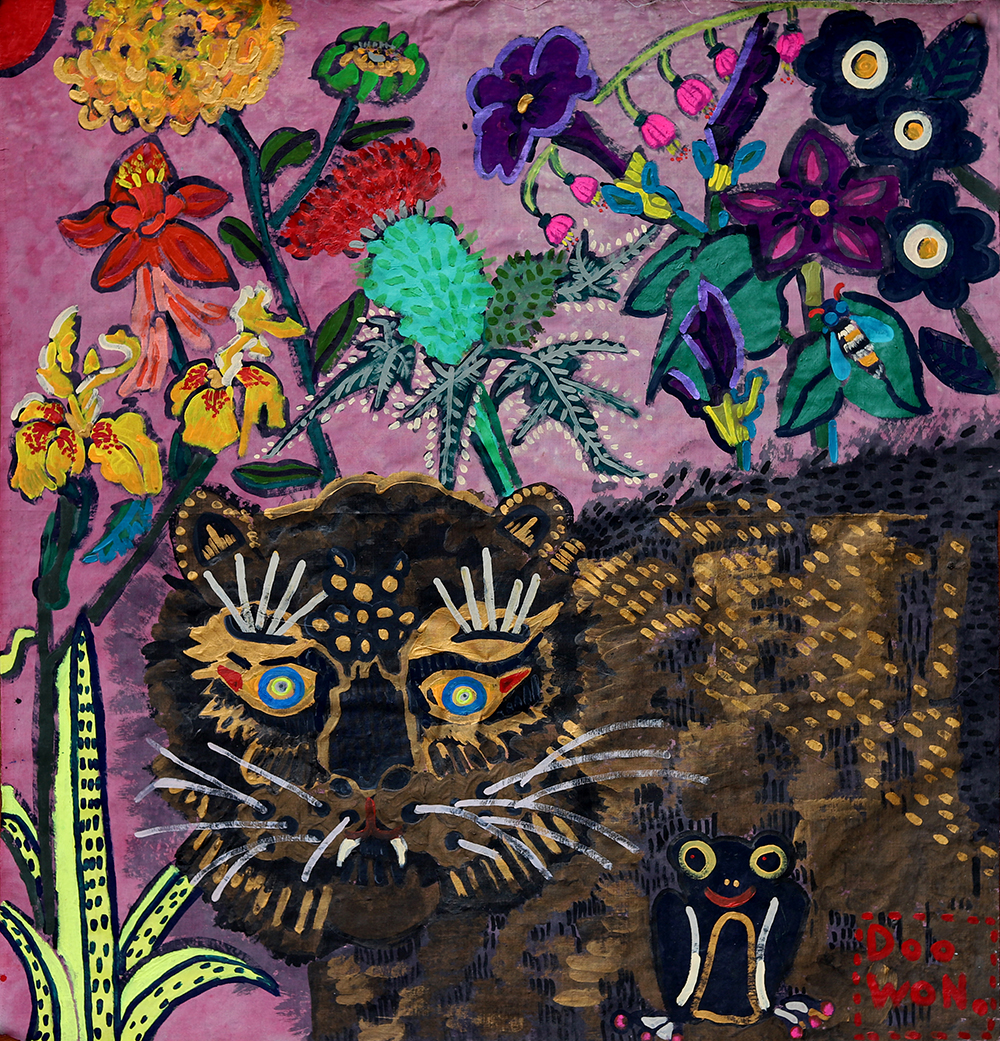 A Korean Tiger and Frog in a Flower Garden