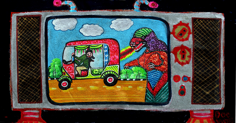 A Tuk-Tuk Driver Being Chased by a Monster on TV